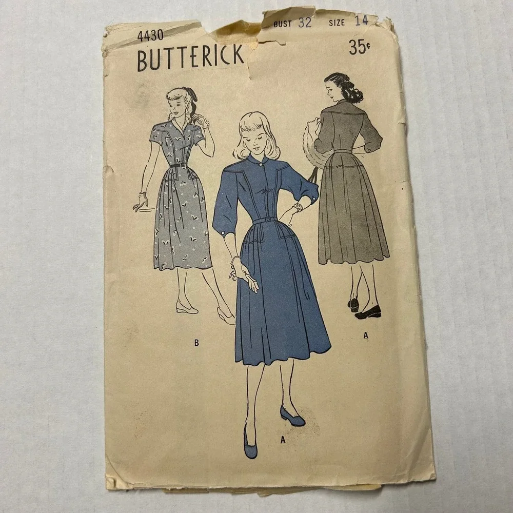 Butterick Vintage1940's? Pattern #4430 Teen Dress Size 14 HTF‎ RARE